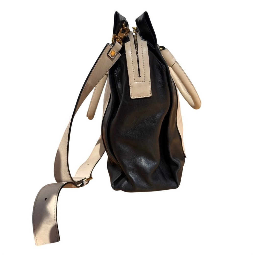 Marc by Marc Jacobs Black Cream Leather Colorblock Tote Satchel Crossbody Bag - Picture 2 of 4